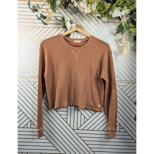 Billabong Woman’s Waffle Knit Orange Crop Long Sleeve Thin Thermal Size Medium